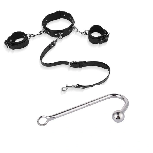 Anal Hook with Beaded Elegant and Cuffs Collar 5334 0916